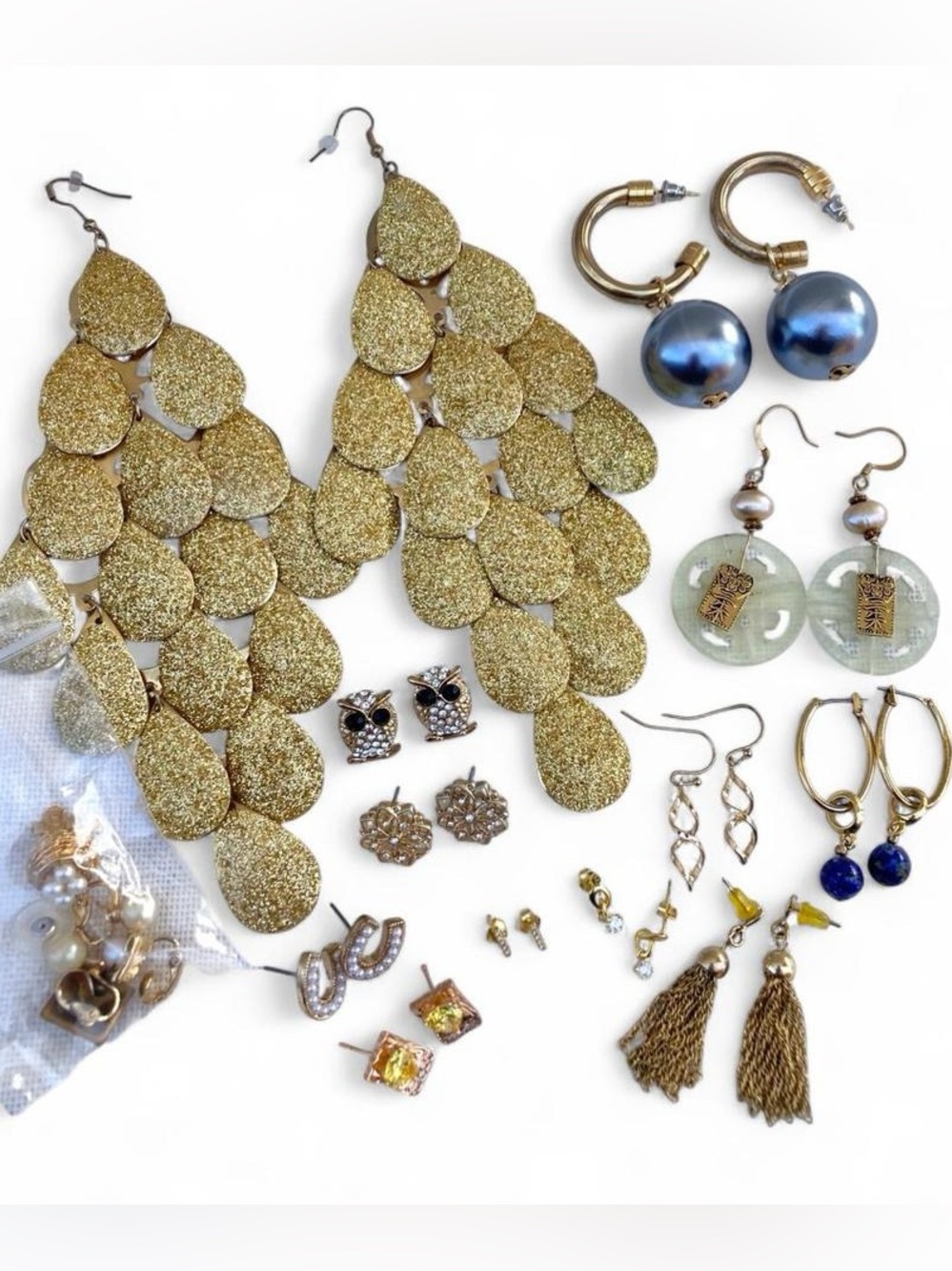 Bundle of vintage and modern gold earrings glam freshwater Pearl eclectic